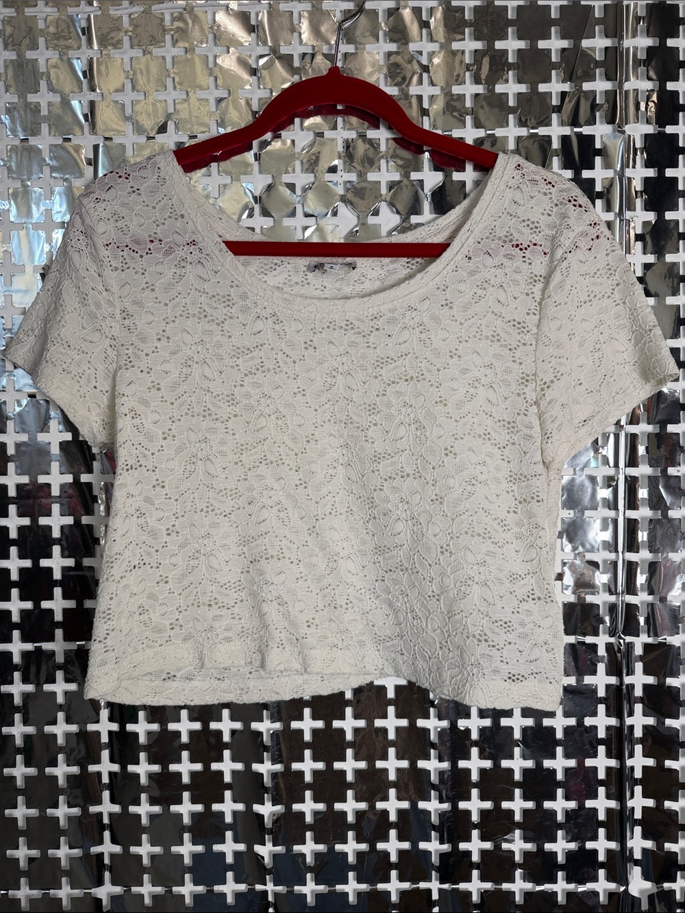 Express White Floral Lace Crop Top